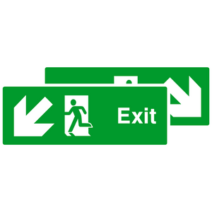 Exit Double Sided Fire Exit Sign Down Left & Down Right Arrows
