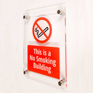 No Smoking Building Sign in Clear Acrylic