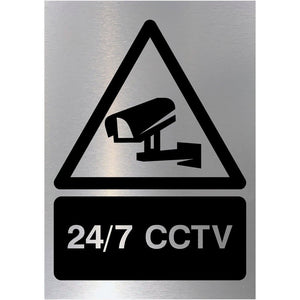 24/7 CCTV Sign in Brushed Silver