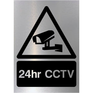 24hr CCTV Sign in Brushed Silver