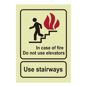 Spanish Bilingual Do not use elevators in case of fire, ladders Luminous fire signs Stickers