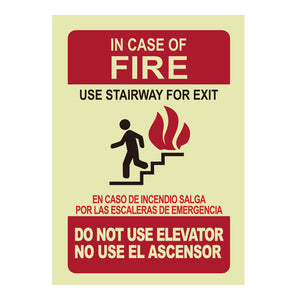 Spanish Bilingual Do not use elevators in case of fire, ladders Luminous fire signs Stickers