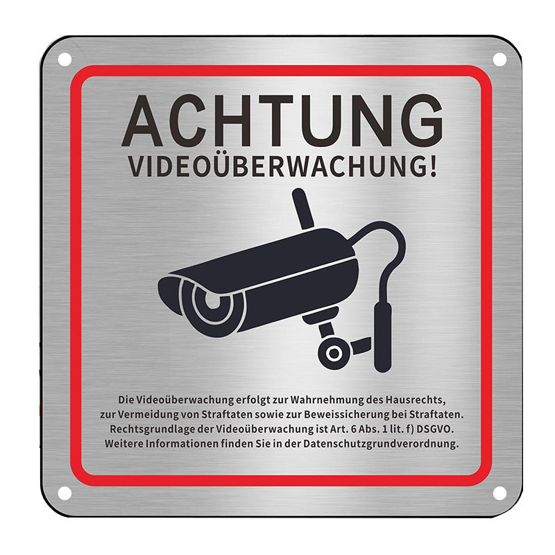 aluminum plate natural color brushed signs German monitoring warning signs warning signs surveillance signs