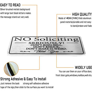 No Soliciting Signs Signage, Brushed Aluminum Prohibited Sales Signage