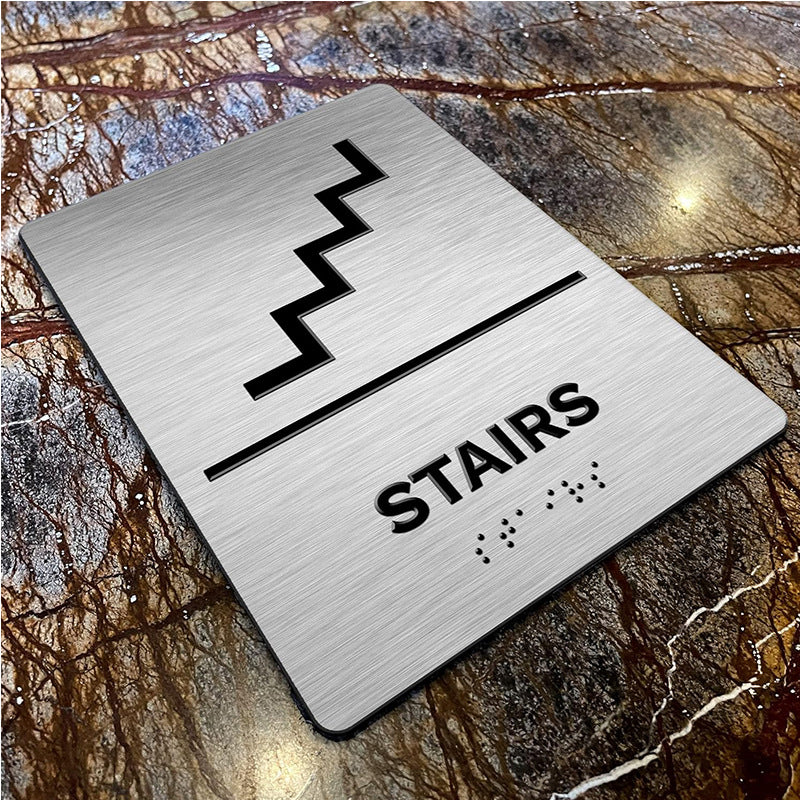 brushed aluminum bathroom signage three-dimensional braille sign raised text sign