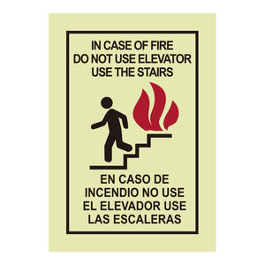 Spanish Bilingual Do not use elevators in case of fire, ladders Luminous fire signs Stickers