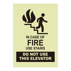 Spanish Bilingual Do not use elevators in case of fire, ladders Luminous fire signs Stickers