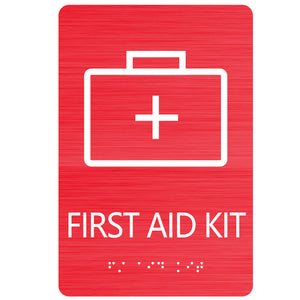 English Red FIRST AID KET ADA Construction Hospital Emergency Tactile Braille Signage