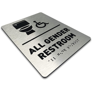 2024 Hot Sale Brushed Silver Stainless Steel/Aluminum Wayfinding Signs Accessible Restroom Signs Braille Signs