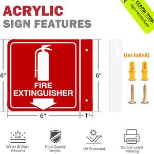 acrylic with down arrow L-shaped fire extinguisher logo Home/office/business fire safety plate