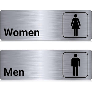 brushed aluminum restroom sign, male and female 9 x 3 inch bathroom door sign restroom sign