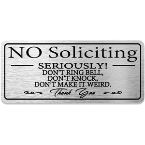 No Soliciting Signs Signage, Brushed Aluminum Prohibited Sales Signage