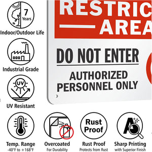 Restricted Area - No Entry, Authorized Personnel Only Aluminum Reflective Safety Warning Signs Signs