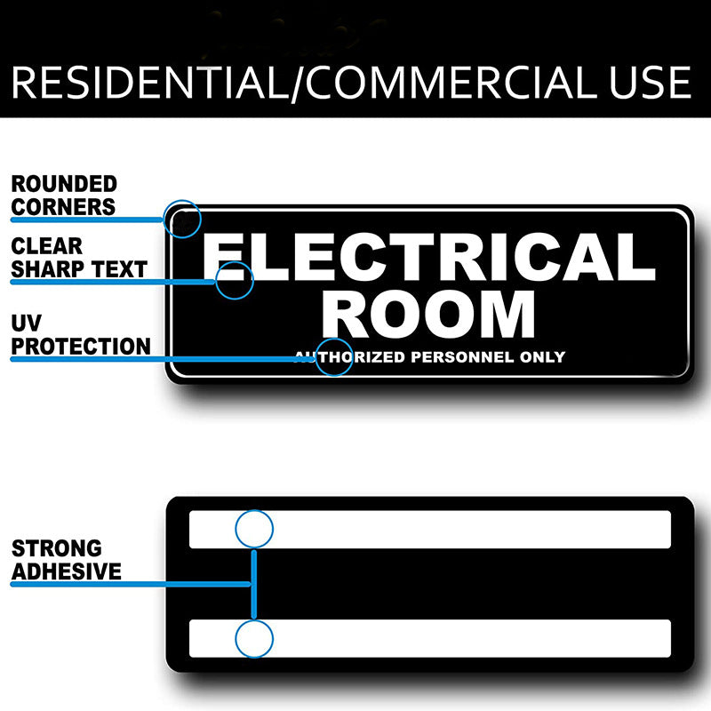 Door signs, authorized personnel only acrylic plastic signs, black and white rounded corners, electrical room signs