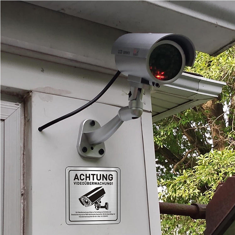 German Video Surveillance Sign Brushed Aluminum Metal Sign 15 x 15cm Surveillance