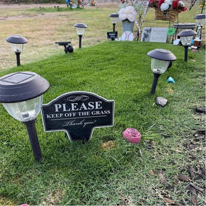 Please keep off the grass, flower and grass signs, warm plugging signs, and tips for caring for flowers and plants