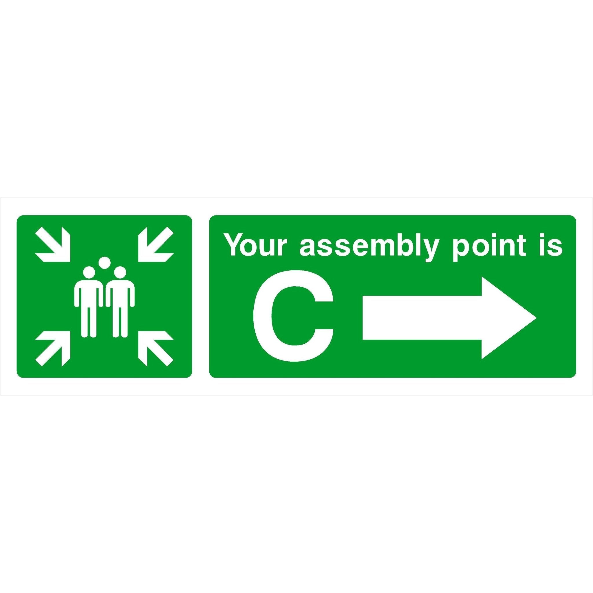Assembly Point C Sign With Right Arrow - signdesignhub