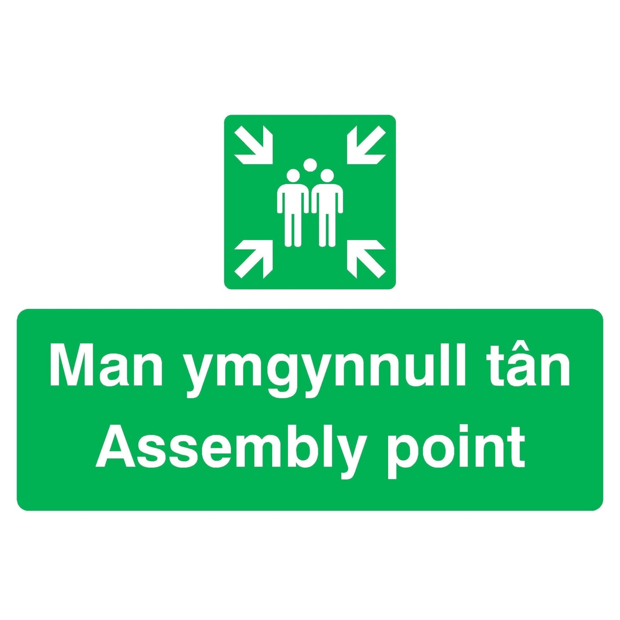 Assembly Point Man ymygynull tan Welsh Sign