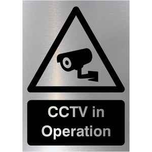 CCTV In Operation Sign in Brushed Silver