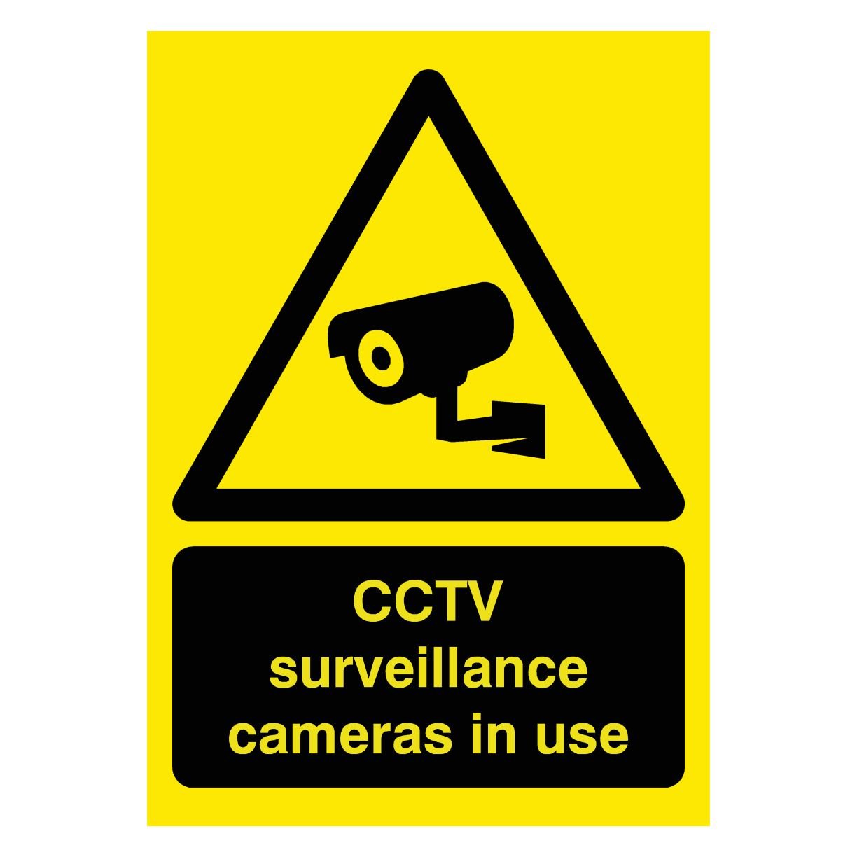 CCTV Surveillance Cameras In Use Yellow Sign