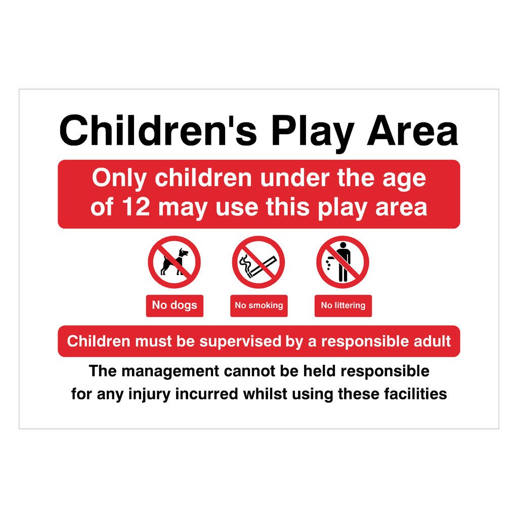 Children's Play Area Under 12 Disclaimer Sign