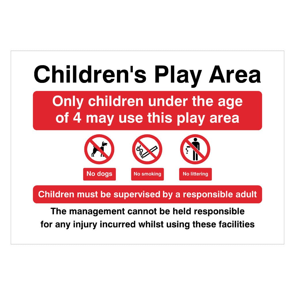 Children's Play Area Under 4 Disclaimer Sign