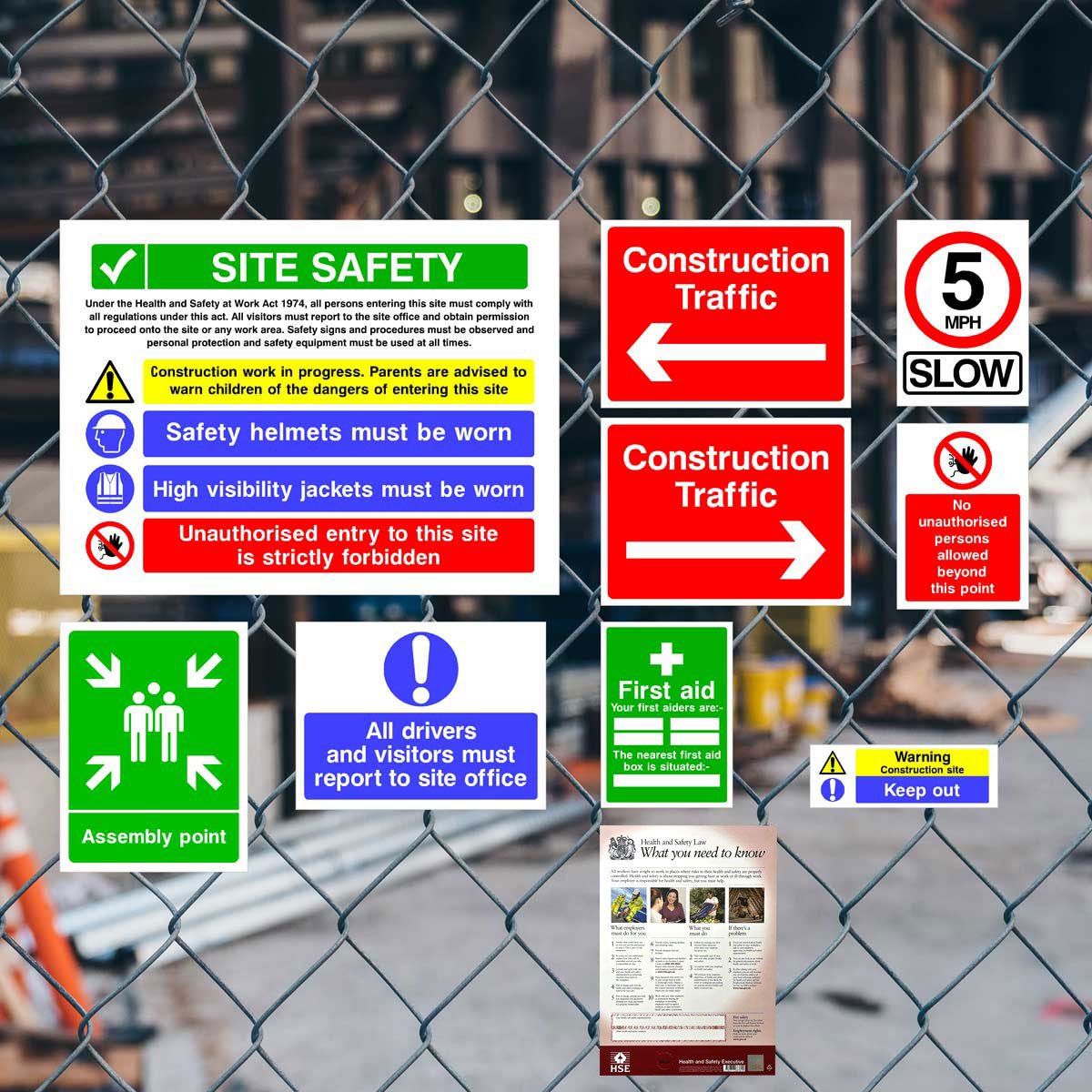 Complete Construction Site Safety Sign 11 Pack + Poster - Pack 2