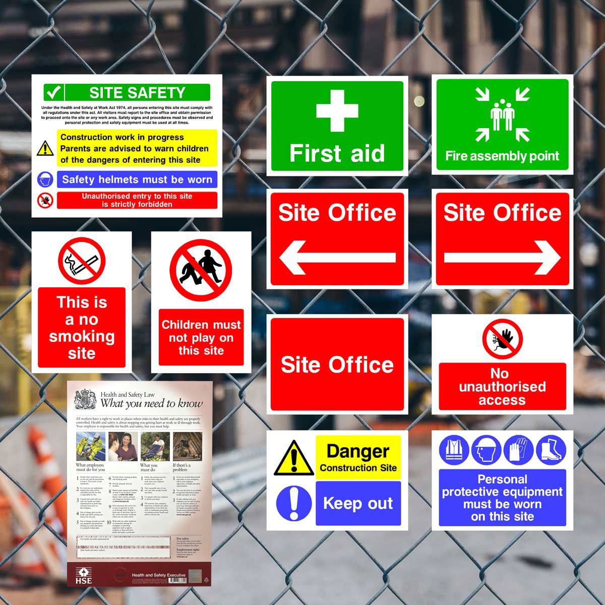 Complete Construction Site Safety Sign 11 Pack + Poster - Starter Pack E