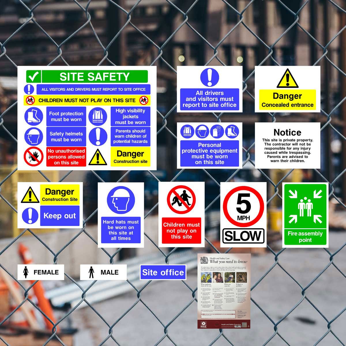 Complete Construction Site Safety Sign 25 Pack + Poster - Starter Pack F