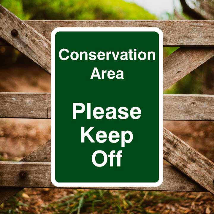 Conservation Area Please Keep Off Sign Portrait