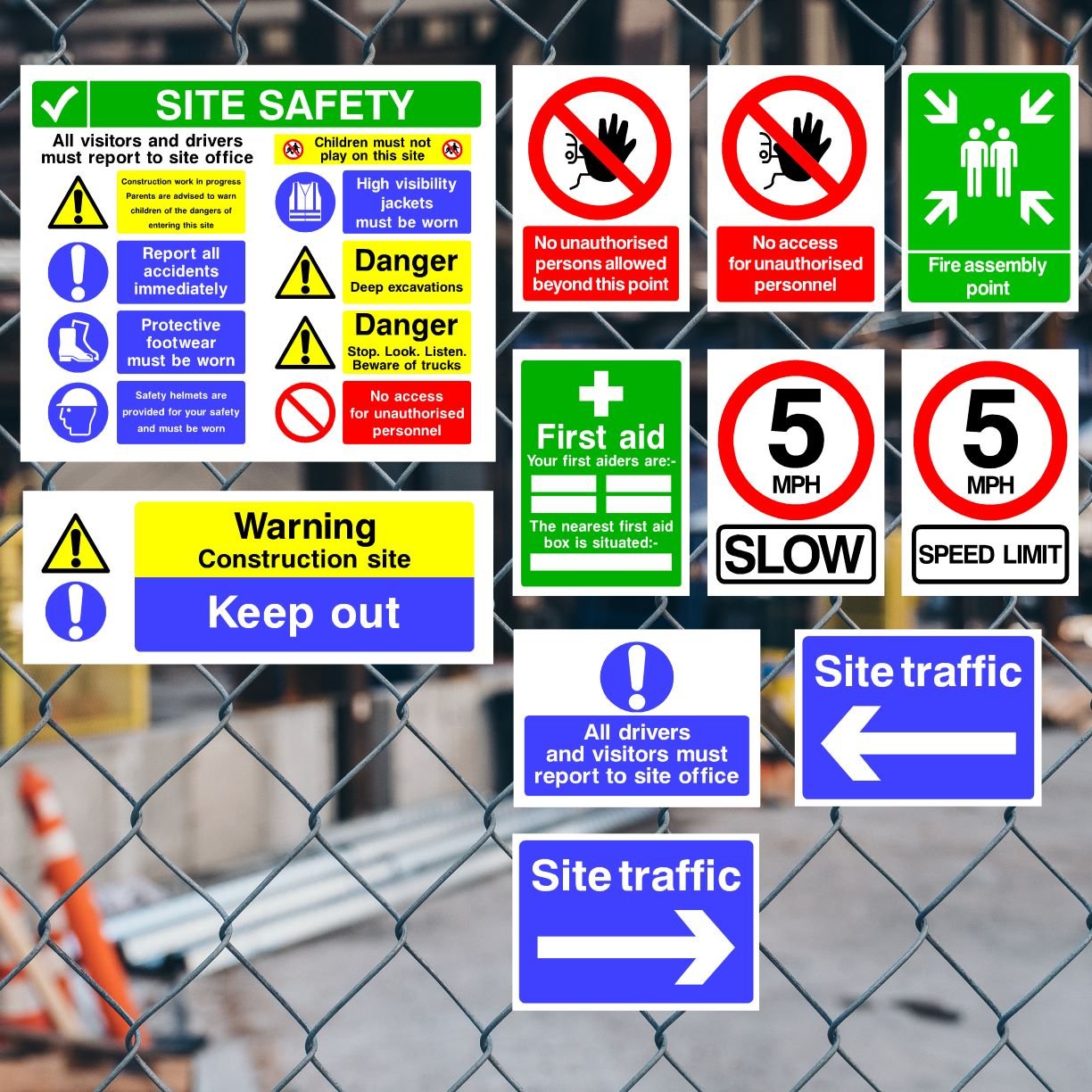 Construction Site Safety Sign 11 Pack - Starter Pack J