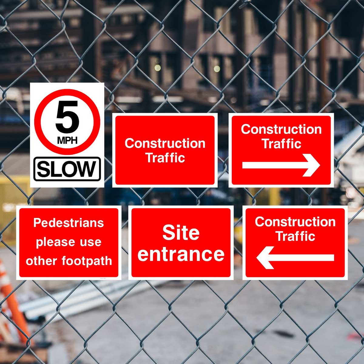 Construction Site Safety Sign 6 Pack - Starter Pack A