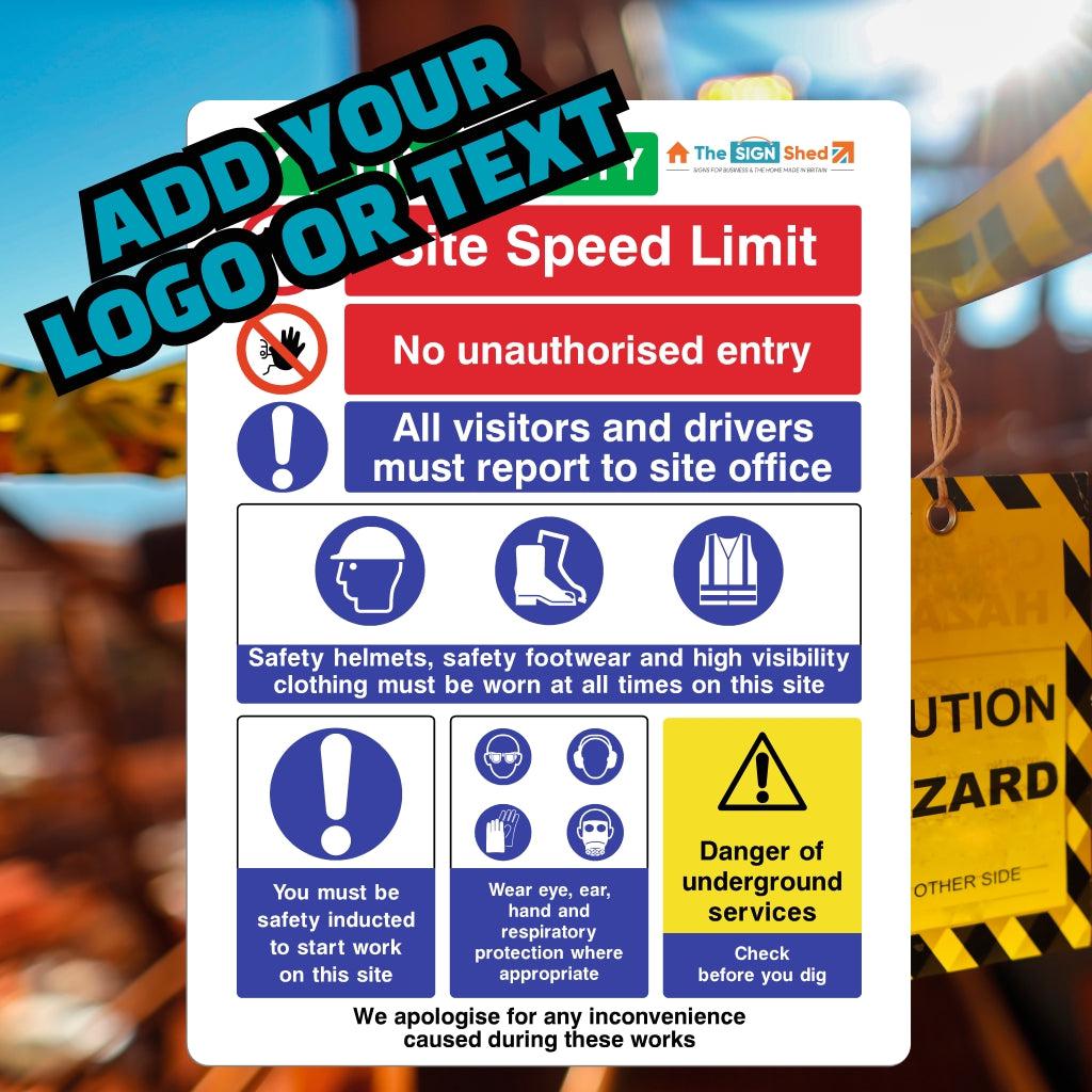 Custom Site Safety Sign Underground Services 10 MPH Speed