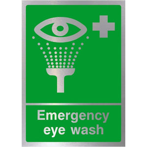 Emergency Eye Wash Sign in Brushed Silver