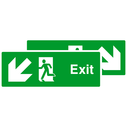 Exit Double Sided Fire Exit Sign Down Left & Down Right Arrows