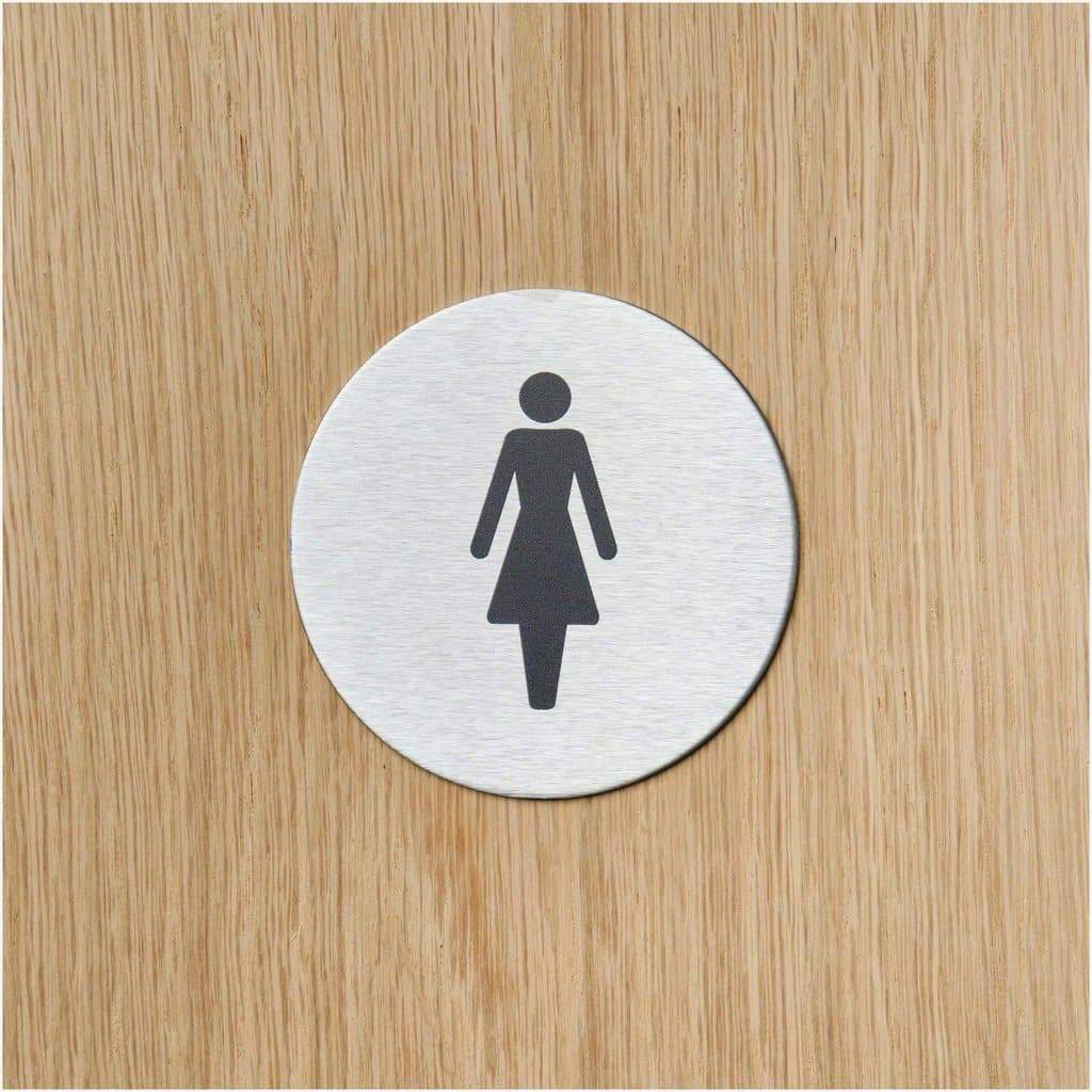 Female Toilet Sign in Satin Stainless Steel