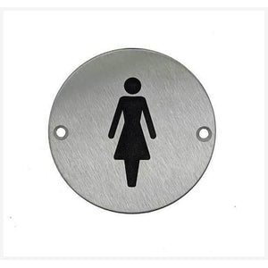 Female Toilet Sign in Satin Stainless Steel