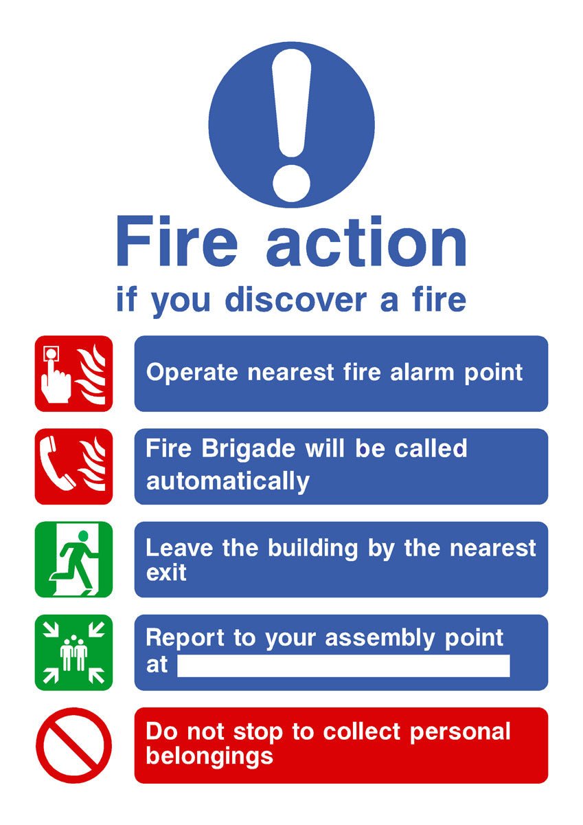 Fire Action 5 Point Sign If You Discover A Fire