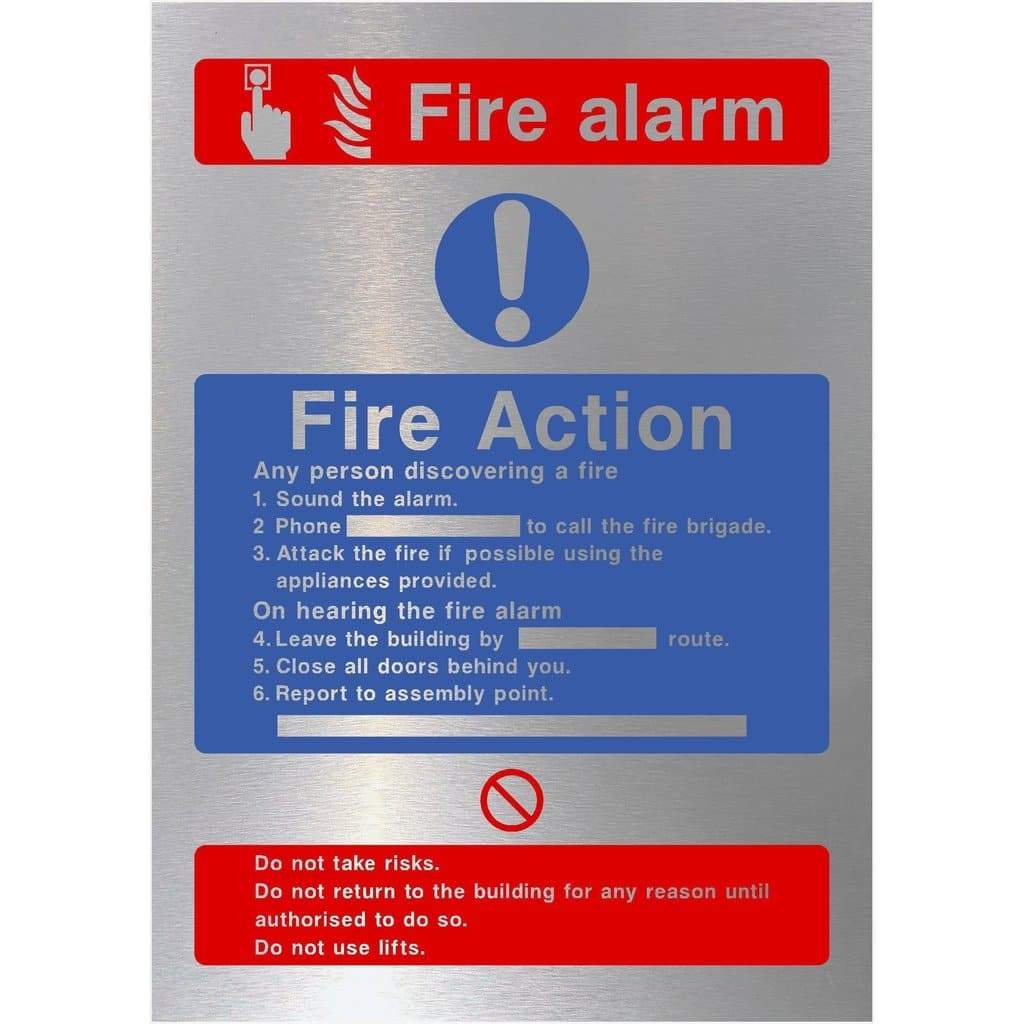 Fire Action Call Point Sign in Brushed Silver