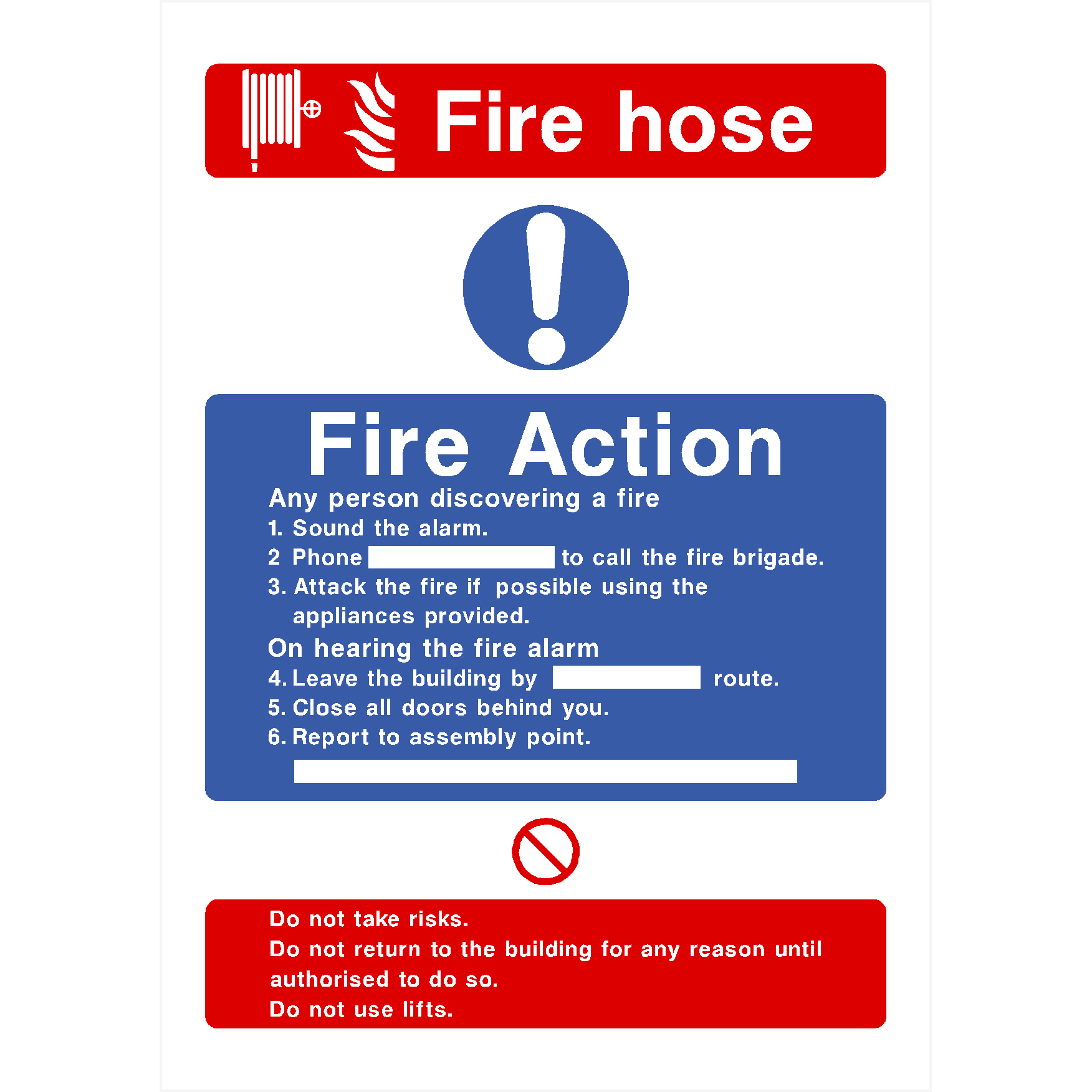 Fire Action Fire Hose Sign