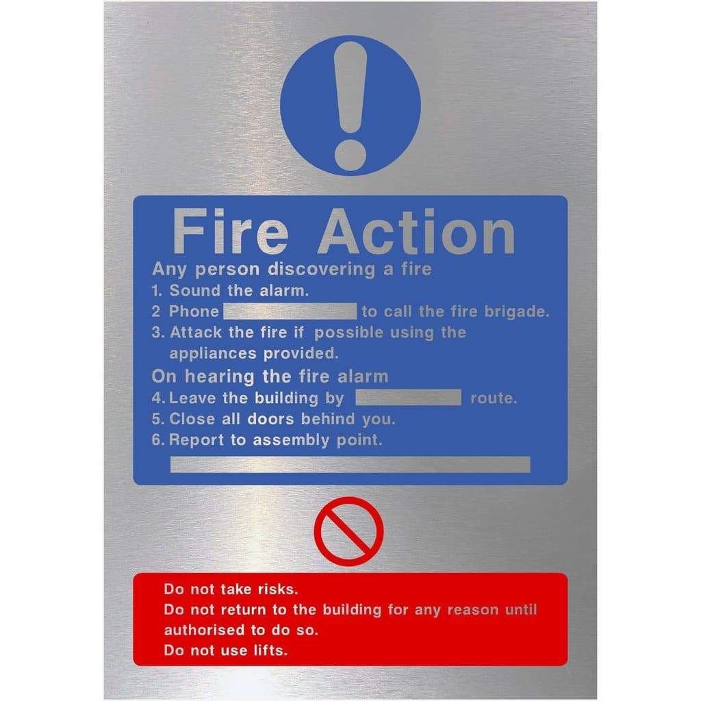 Fire Action Fire Sign in Brushed Silver