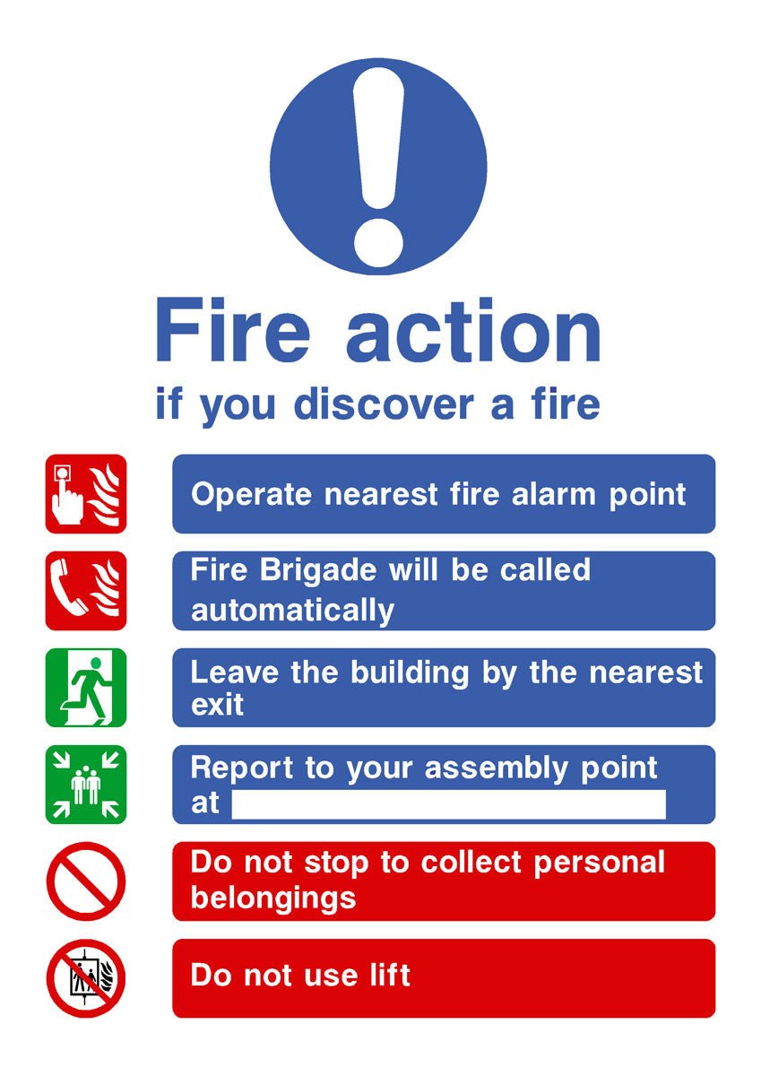 Fire Action If You Discover A Fire 6 Point Sign