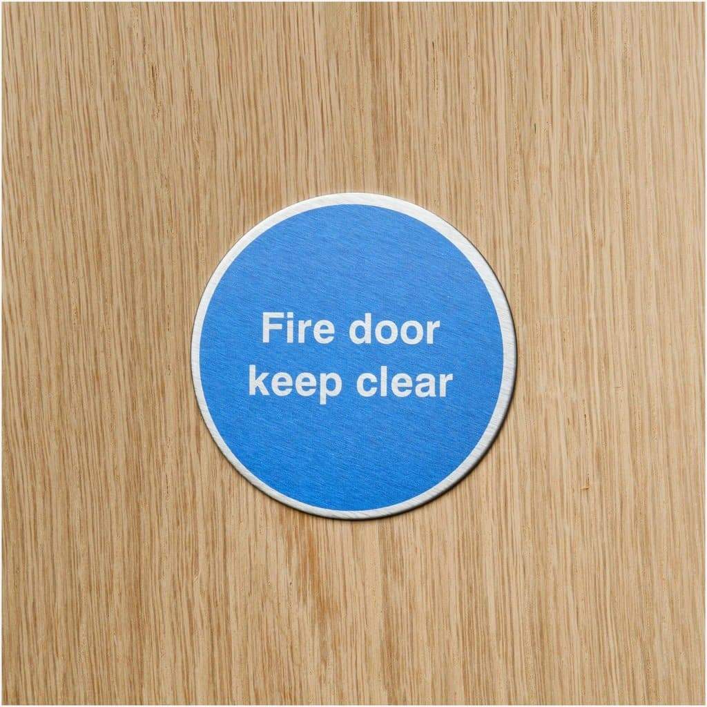 Fire Door Keep Clear Sign in Stainless Steel