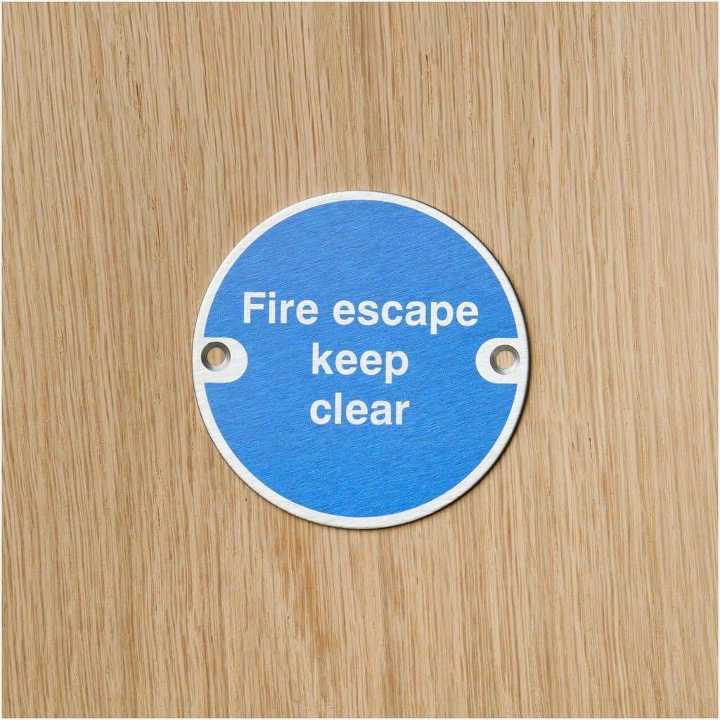 Fire Escape Keep Clear Sign in Stainless Steel