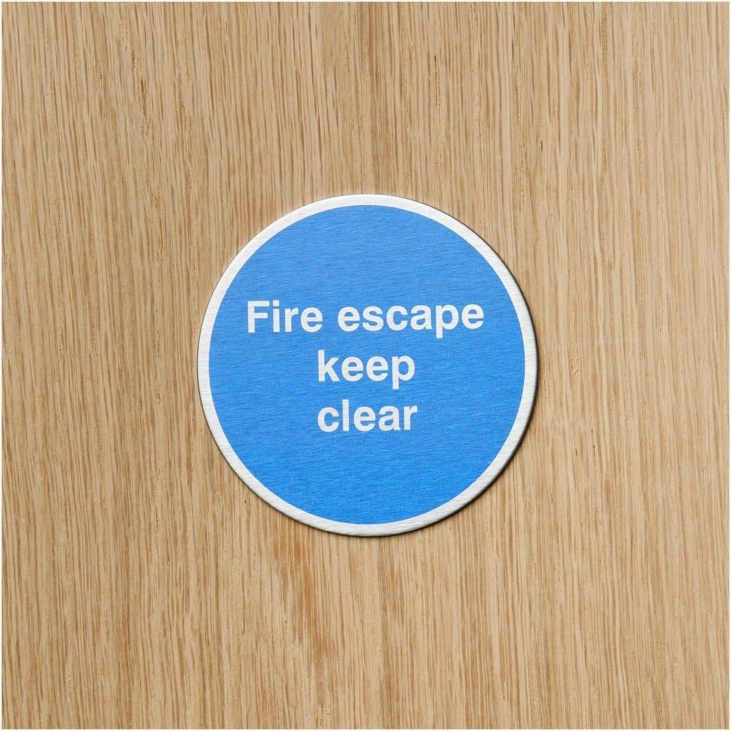 Fire Escape Keep Clear Sign in Stainless Steel