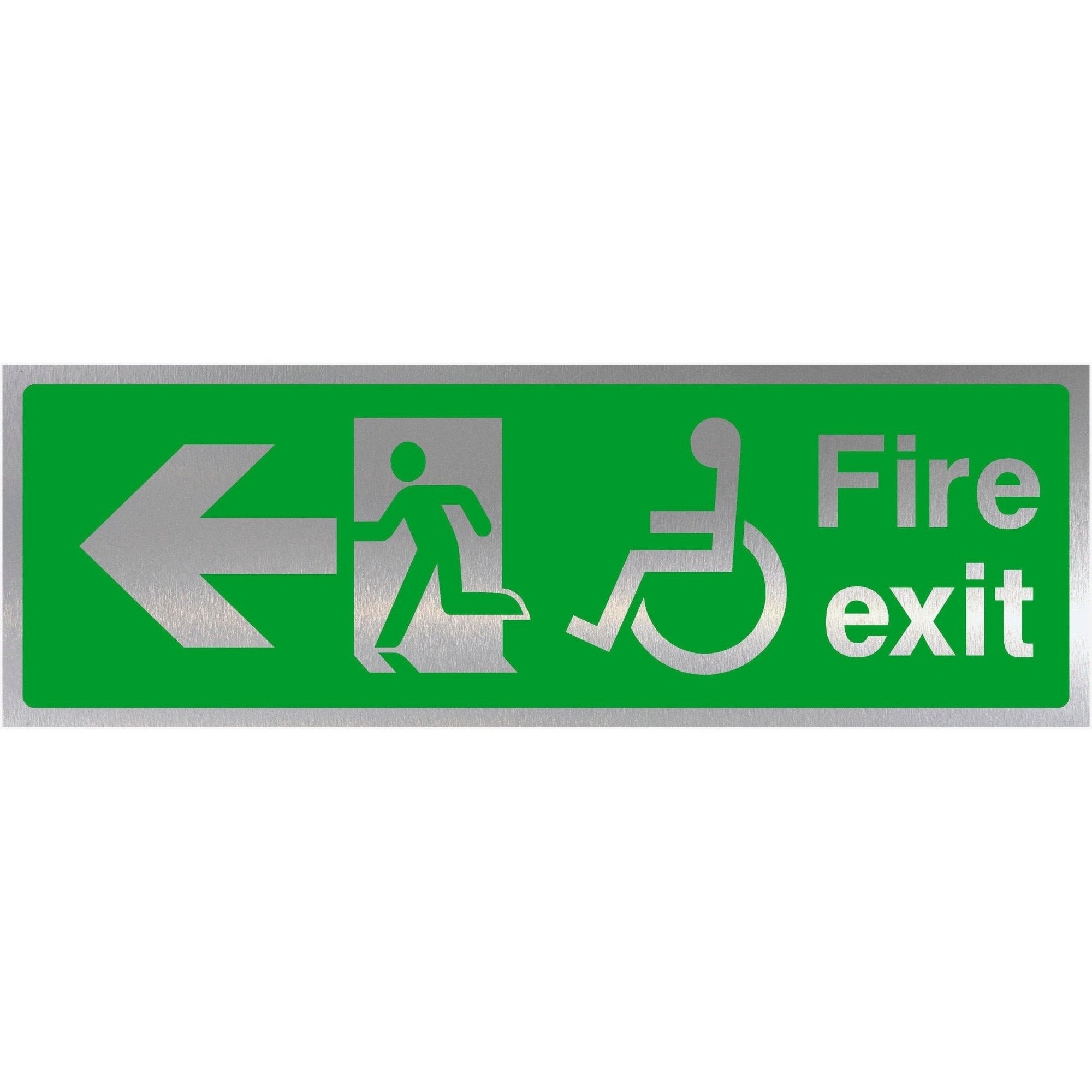 Fire Exit Disabled Left Arrow Brushed Silver Sign