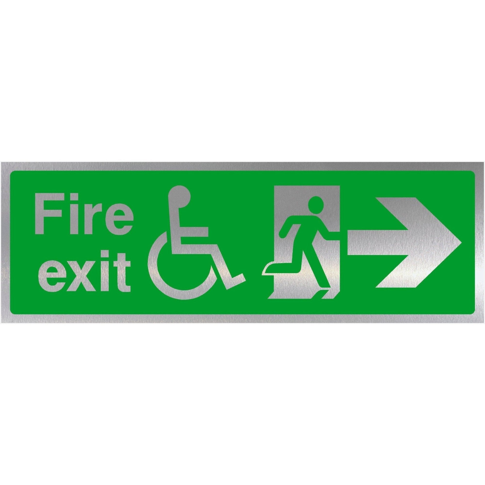 Fire Exit Disabled Right Arrow Brushed Silver Sign