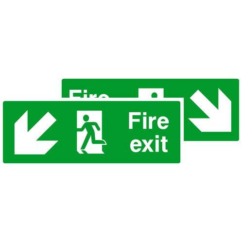 Fire Exit Double Sided Sign Down Left & Down Right Arrow