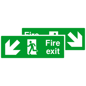 Fire Exit Double Sided Sign Down Left & Down Right Arrow