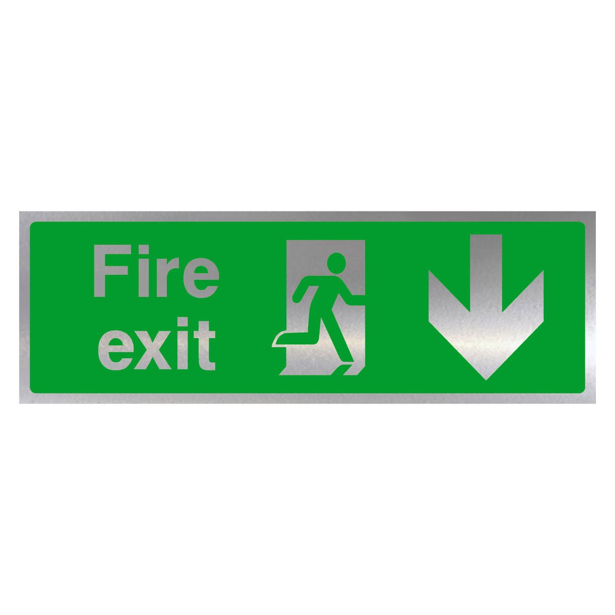 Fire Exit Down Arrow Brushed Silver Sign